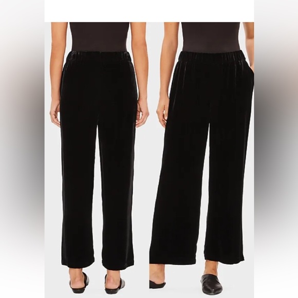 258.00 NWT EILEEN FISHER M BLACK VELVET WIDE LEG PANT BEAUTIFUL HOLIDAY WEAR - Picture 1 of 8